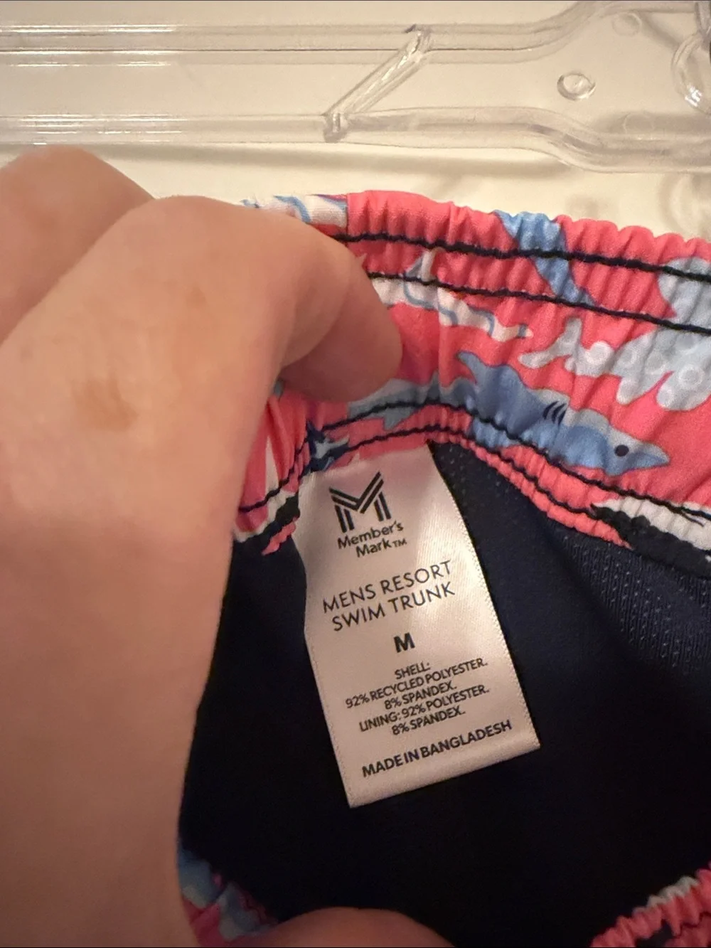 Men's Pink Shark-Print Swim Trunks with Drawstring Waist